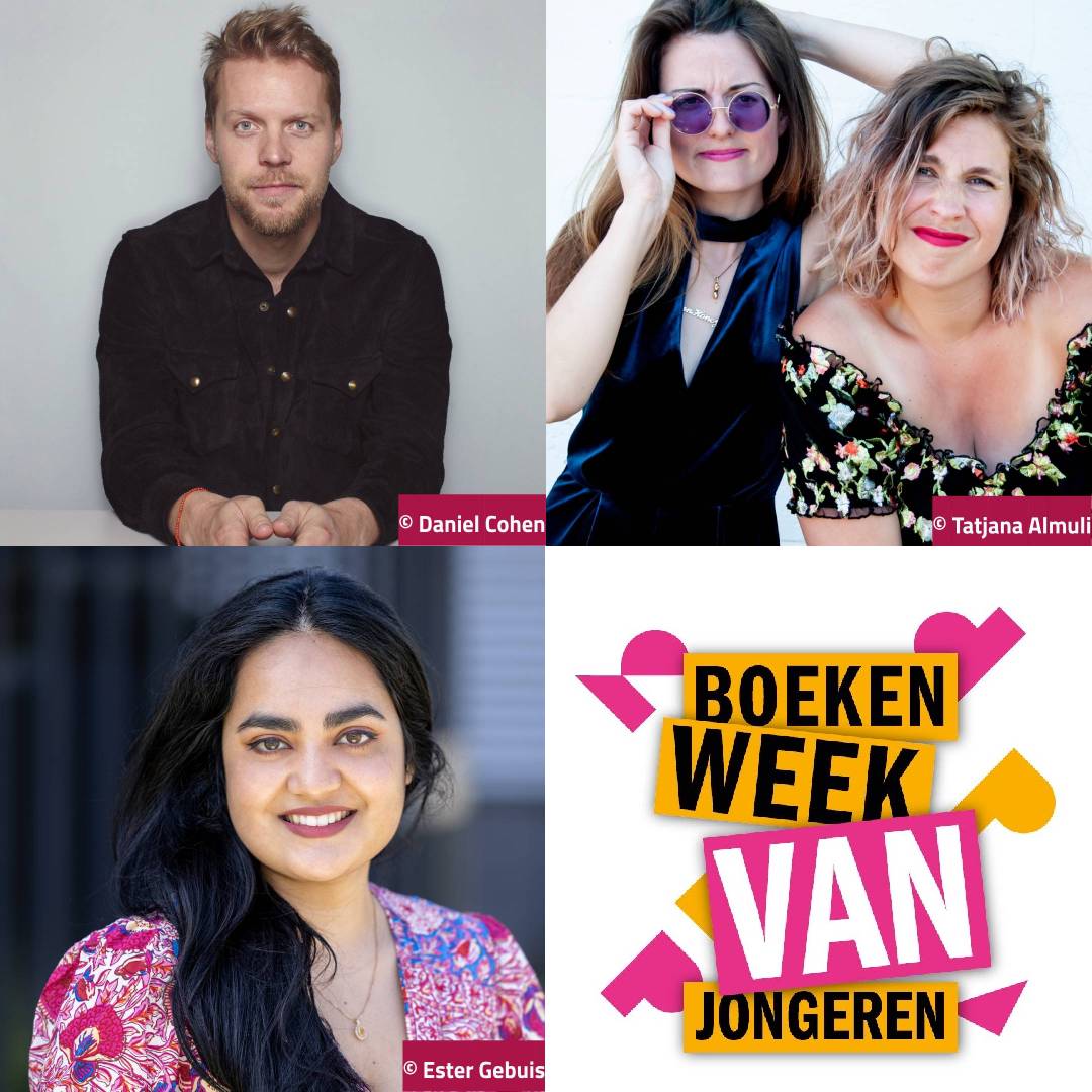 Afbeeldingen van auteurs Philip Huff, Marie Lotte Hagen & Nydia van Voorthuizen, Rima Orie Afbeeldingen van auteurs Philip Huff, Marie Lotte Hagen & Nydia van Voorthuizen, Rima Orie