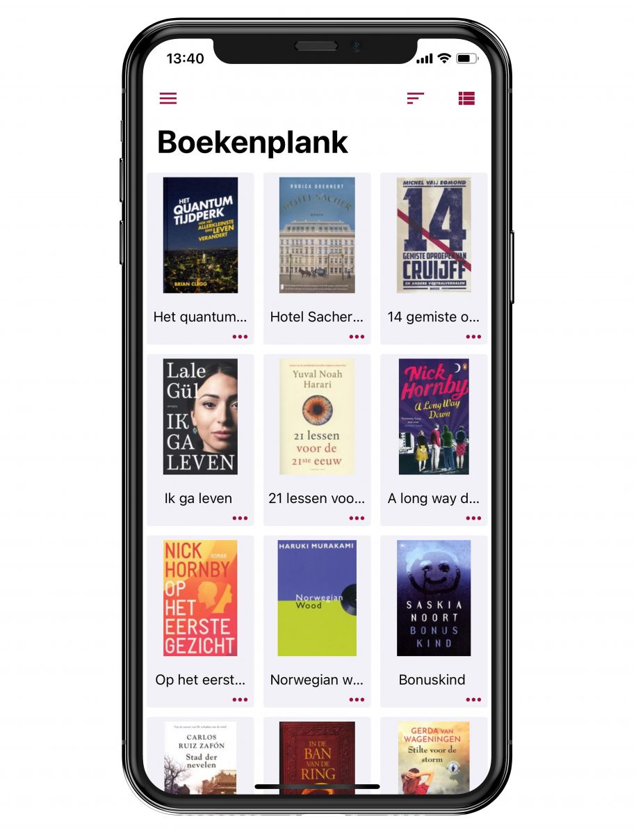 Afbeelding van smartphone met de boekenplank geopend